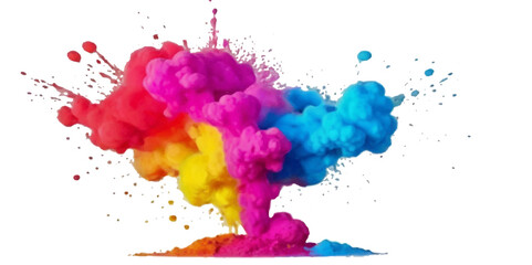 Colorful smoke rainbow painted holi fog festival background. Colorful rainbow paint color smoke cloud explosion isolated on transparent background.