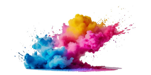 Colorful smoke rainbow painted holi fog festival background. Colorful rainbow paint color smoke cloud explosion isolated on transparent background