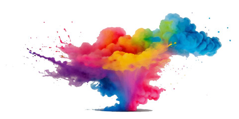 Colorful smoke rainbow painted holi fog festival background. Colorful rainbow paint color smoke cloud explosion isolated on transparent background