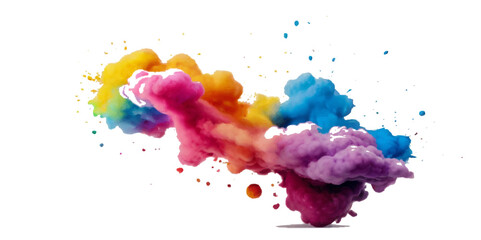 Vector colorful vibrant rainbow, smoke and cloud holi paint color powder explosion with bright colors isolated  on transparent background. Multicolored explosion of rainbow powder paint holi festival 