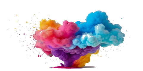 Vector colorful vibrant rainbow, smoke and cloud holi paint color powder explosion with bright colors isolated  on transparent background. Multicolored explosion of rainbow powder paint holi festival 