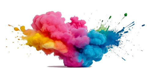 Vector colorful vibrant rainbow, smoke and cloud holi paint color powder explosion with bright colors isolated  on transparent background. Multicolored explosion of rainbow powder paint holi festival 