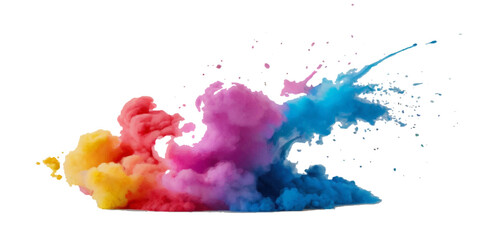 Vector colorful vibrant rainbow, smoke and cloud holi paint color powder explosion with bright colors isolated  on transparent background. Multicolored explosion of rainbow powder paint holi festival 