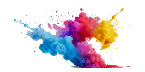 Colorful smoke rainbow painted holi fog festival background. Colorful rainbow paint color smoke cloud explosion isolated on transparent background.