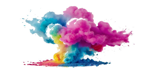 Vector colorful vibrant rainbow, smoke and cloud holi paint color powder explosion with bright colors isolated  on transparent background. Multicolored explosion of rainbow powder paint holi festival 