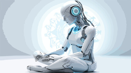Robotic Cyber Woman is meditating 3D Rendering .. 2