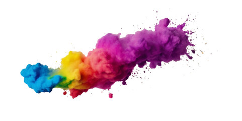 Vector colorful vibrant rainbow, smoke and cloud holi paint color powder explosion with bright colors isolated  on transparent background. Multicolored explosion of rainbow powder paint holi festival 