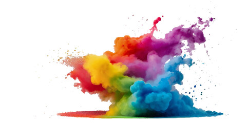 Colorful smoke rainbow painted holi fog festival background. Colorful rainbow paint color smoke cloud explosion isolated on transparent background.