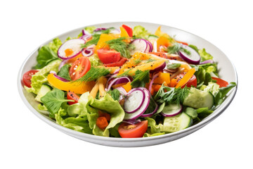 Vegetable salad, various types of salad vegetables Topped with sweet and sour salad dressing. isolated on a transparent background.