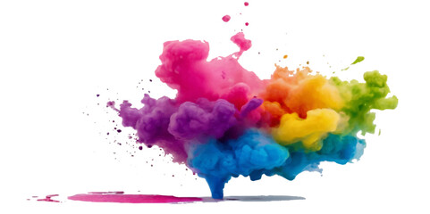 Colorful smoke rainbow painted holi fog festival background. Colorful rainbow paint color smoke cloud explosion isolated on transparent background.