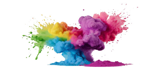 Colorful smoke rainbow painted holi fog festival background. Colorful rainbow paint color smoke cloud explosion isolated on transparent background.