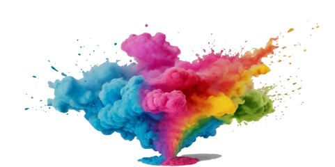 Colorful smoke rainbow painted holi fog festival background. Colorful rainbow paint color smoke cloud explosion isolated on transparent background.