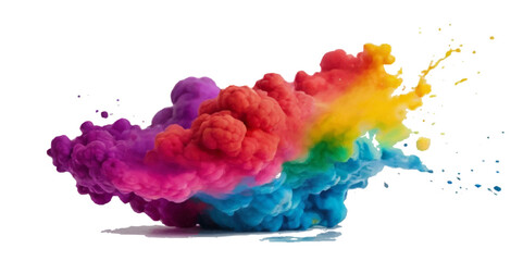Colorful smoke rainbow painted holi fog festival background. Colorful rainbow paint color smoke cloud explosion isolated on transparent background.