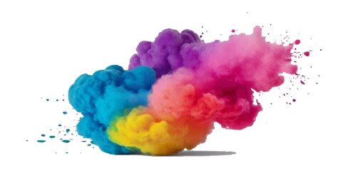 Vector abstract colorful rainbow holi paint and colorful cloud smoke powder explosion isolated on transparent wide panorama background.
