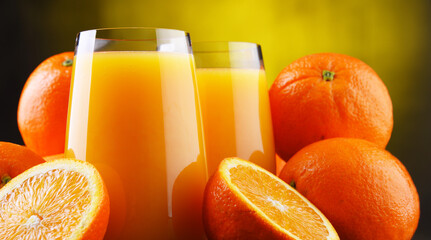 Glasses with freshly squeezed orange juice