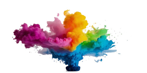 Vector abstract colorful rainbow holi paint and colorful cloud smoke powder explosion isolated on transparent wide panorama background.