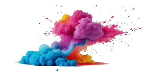 Vector colorful vibrant rainbow, smoke and cloud holi paint color powder explosion with bright colors isolated  on transparent background. Multicolored explosion of rainbow powder paint holi festival 