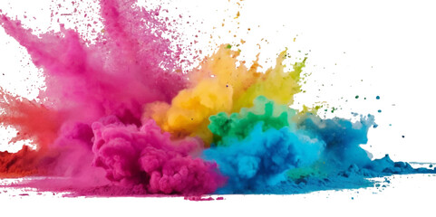 Fototapeta na wymiar Colorful smoke rainbow painted holi fog festival background. Colorful rainbow paint color smoke cloud explosion isolated on transparent background.