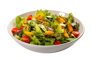 Vegetable salad, various types of salad vegetables Topped with sweet and sour salad dressing. isolated on a transparent background.
