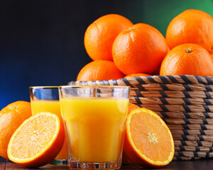 Glasses with freshly squeezed orange juice