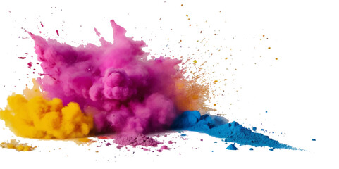 Colorful smoke rainbow painted holi fog festival background. Colorful rainbow paint color smoke cloud explosion isolated on transparent background.