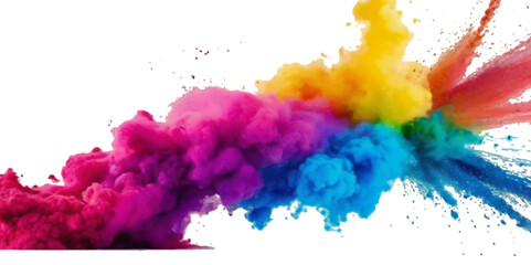 Fototapeta na wymiar Colorful smoke rainbow painted holi fog festival background. Colorful rainbow paint color smoke cloud explosion isolated on transparent background.