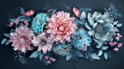 Beautiful paper art pastel flowers background.
