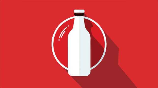 Round white icon with image of bottle on red background