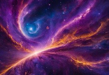 Vibrant Cosmos: Yellow and Violet Abstract Galaxy Background - obrazy, fototapety, plakaty