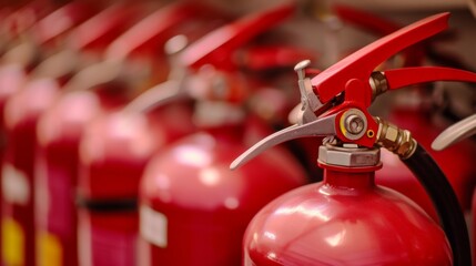 Close - up of row of fire extinguishers