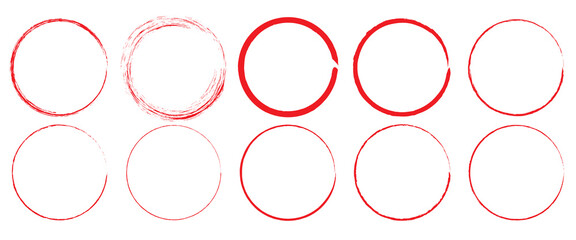 Hand drawn heart frames and stamps. Grange red brush painting isolated on white background. set of red brush painted ink stamp frames with place for your design element