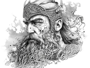 Intricate Norse Warrior Tattoo with Mythological Symbols and Runes
