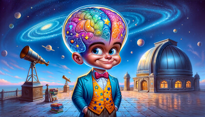 Megabrain Cartoon character. astrological genius, scientist
