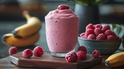 Bowl of Raspberry Yogurt and Raspberries
