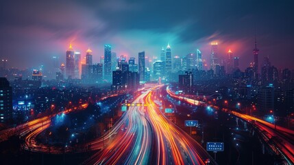 Fototapeta na wymiar Night View of City With Long Exposure