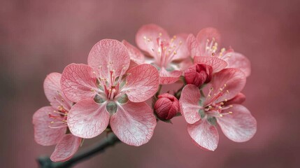 Pink Flowers on Branch Close Up