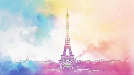 Fototapeta na wymiar Vector Art of Eiffel Tower in Pastel Colors 