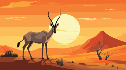 Fototapeta na wymiar Semi wild or feral Arabian Oryx at sunset in the Ar