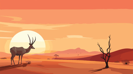 Semi wild or feral Arabian Oryx at sunset in the Ar