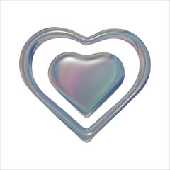 metal shape with rainbow refraction in the shape of a heart, y2k style