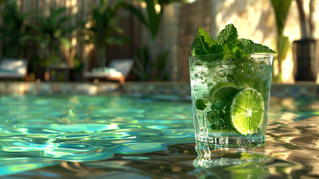 Beachside Mojito,Refreshing Cocktail with a View,Tropical Bliss,Savoring a Mojito by the Shoreline,Seaside Sips,Enjoying Mojitos on Sandy Shores,Coastal Cool,Mojito Magic in Beachside Parad.