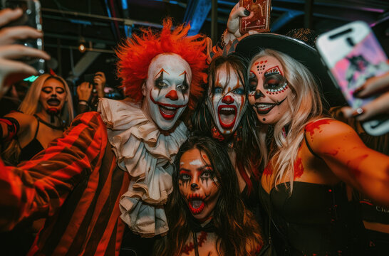 people in costume celebrating halloween together at a party