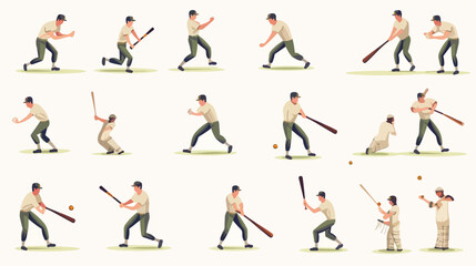 Fototapeta na wymiar Set of lapta game elements. Player batting competit