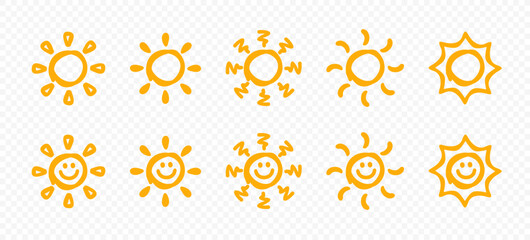 Vector doodle drawing of a sun with a smile
