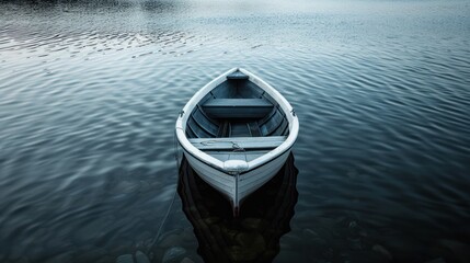 A small boat in the middle of the sea used for sea fishing. AI generated image