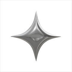 realistic 3D metal shape in y2k style on transparent background, star