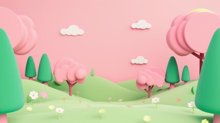 3D landscape C4D cartoon cute style background material