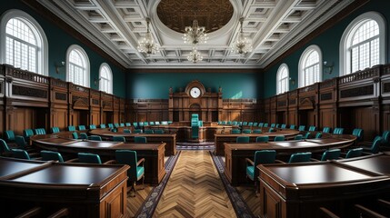 Fototapeta na wymiar A Realistic and Detailed Interior of a Courtroom