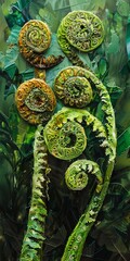 Fern fronds unfurling, close up, vibrant green, understorey life  - obrazy, fototapety, plakaty