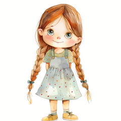 Watercolor cute girl